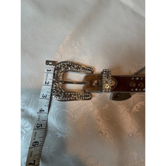 BB Simon Brown Hair on Hide Swarovski Crystal Studded Western Belt Silver Buckle main image 7